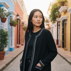 CHANEL Elegant Black and White Cardigan